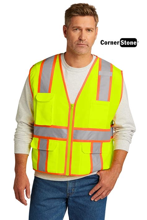 Cornerstone Mens Ansi 107 Class 2 Surveyor Zippered Two Tone Vest Csv105