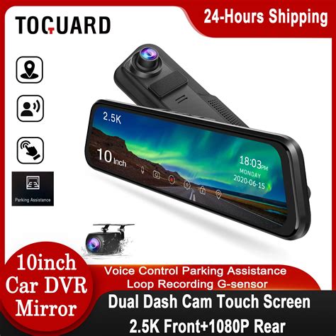 Toguard 10 Car Dvr Mirror Dash Cam 2 5k Front 1080p Rear Full Touch