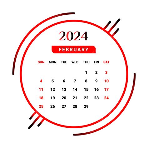 2024 فبراير تقويم أحمر وأسود المتجه التقويم الشهري تقويم فبراير 2024
