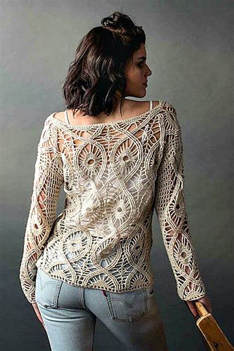 Handmade Crocheted Sweater Made Of Cotton Openwork Sweater Crocheted Organic Clothing