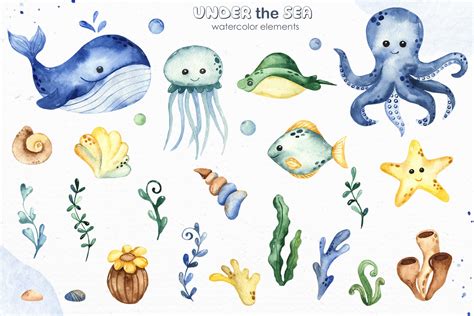 Under The Sea Watercolor Clipart Frames Cards Patterns 586561