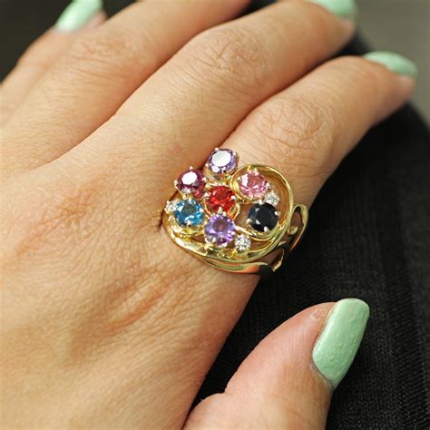 Multi Color Natural Gemstone Cluster Ring In 14k Yellow Gold Ebay