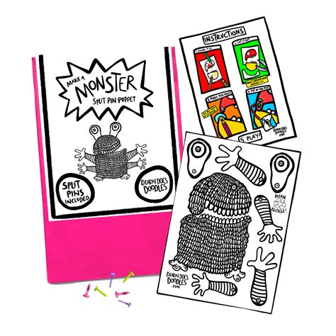 Monster Split Pin Puppet Craft Pack Dixon Does Doodles