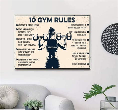 10 Gym Rules Poster Canvas Wall Art Gym Rules Vinatge Etsy