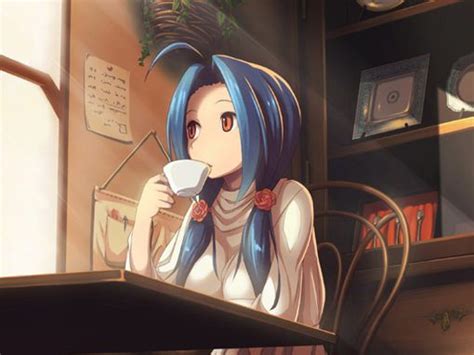 Anime Girl Drinking Tea While Looking Out The Window
