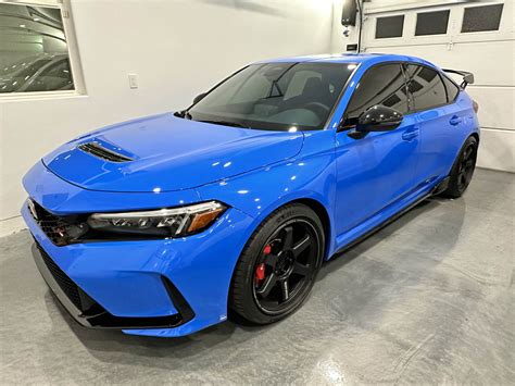 19” Te37 Ultra Wheels Installed On Boost Blue Civic Type R Fl5