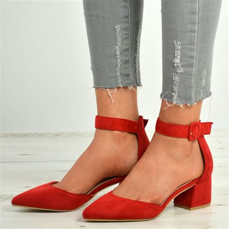 Kate Red Ankle Strap Block Heel Pumps In 2019 Ankle