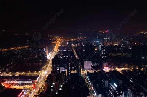 Foto Aérea Da Visão Noturna Da Cidade De Construção De Zhengzhou Fundo