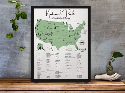 Us National Park Map And Checklist Etsy