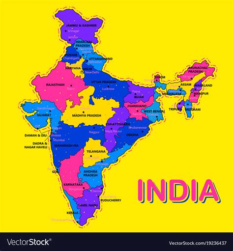 Detailed Map Of India Asia With All States Vector Image