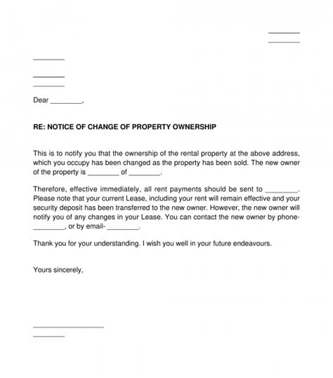 Landlords Notice Of Change Of Ownership Template