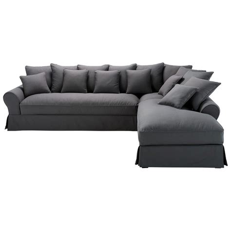 6 Seater Charcoal Grey Cotton Right Hand Corner Sofa Bastide Maisons