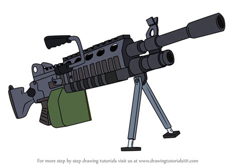 Step by Step How to Draw Light Machine Gun from Fortnite ...