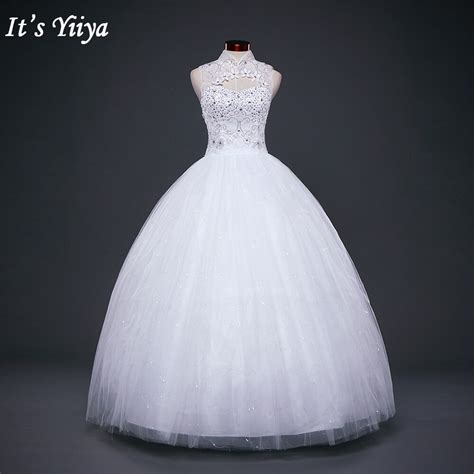 Its Yiiya Cheap White Sexy Wedding Frocks Princess High Collar Sexy