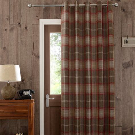 Highland Check Red Thermal Eyelet Door Curtain Dunelm Door Curtains