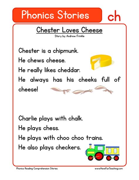 Chester Loves Cheese Ch Phonics Stories Reading Comprehension Worksheet