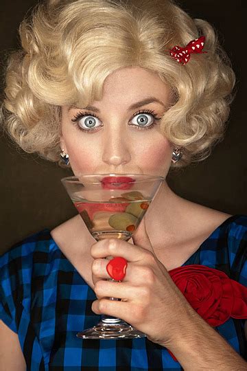 Pretty Retro Blonde Woman With Martini Cheerful Hair Glamorous Photo