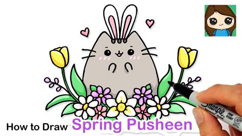 How To Draw Pusheen Cat Flowers Spring And Easter Art