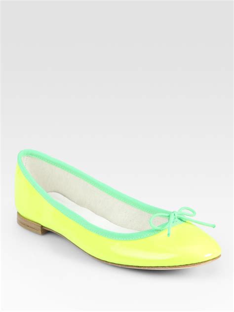 Repetto Neon Patent Leather Ballet Flats In Yellow Neonyellow Lyst