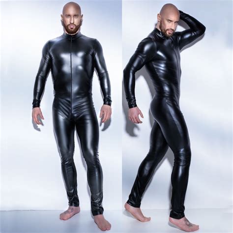 Aliexpress Com Buy Leather Men Latex Jumpsuit Sexy XL Catsuit Teddy Bodysuit Black Shiny