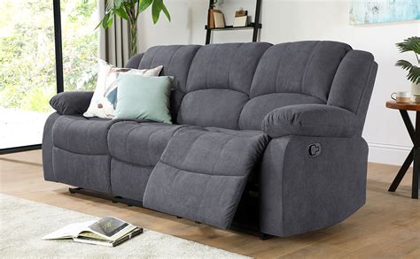 Dakota Slate Grey Plush Fabric 3 Seater Recliner Sofa Furniture Choice
