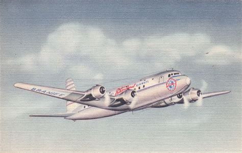 Braniff International Airways Dc 6 Airplane In Flight 30 40s