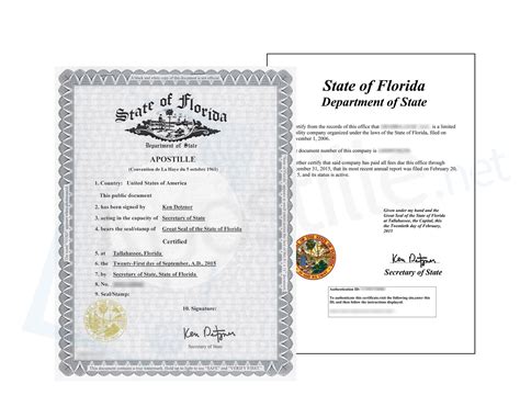 State Of Florida Apostille Of A Good Standing Certificate Both Signed
