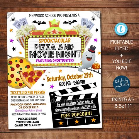 Halloween Pizza And Movie Night Flyer Tidylady Printables