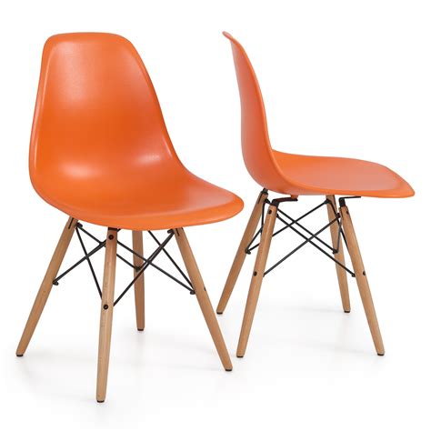 Style DSW Wood Base Mid Century Modern Shell Dining Side Chair, Set of