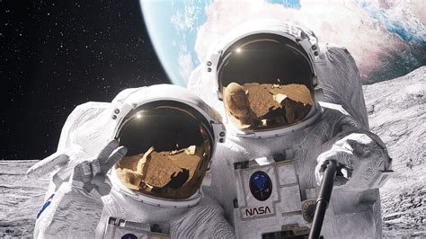 Wallpaper Astronauts Funny Space Selfie