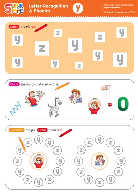 Letter Recognition And Phonics Worksheet Y Lowercase Super Simple