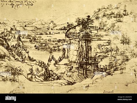 Sketch Titled Arno Landscape By Leonardo Da Vinci Leonardo Di Ser