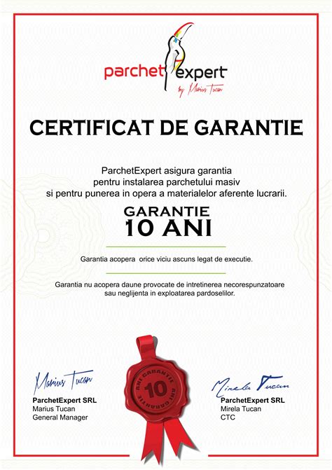 Certificare Produs Certificat De Garantie Bauwerk Parkett Parchet Masiv