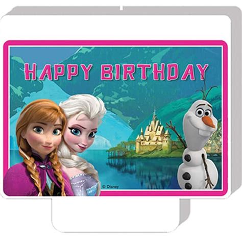 Frozen 2 birthday party supplies decoration set includes happy birthday banner, 7 piece decoration kit includes 2 mini honeycomb table decorations, 4 hanging swirl decorations, 1 flag banner 8ft long, 4 sticker sheets. Disney Frozen 'Happy Birthday' Party Candle | Partyrama