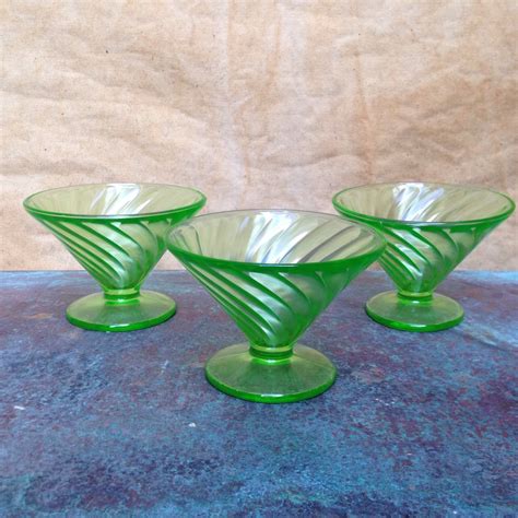 11x Antique Green Glass Dessert Dishes Classics Life