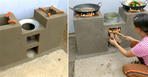 Time-lapse video shows how to make smokeless cement stoves and it's