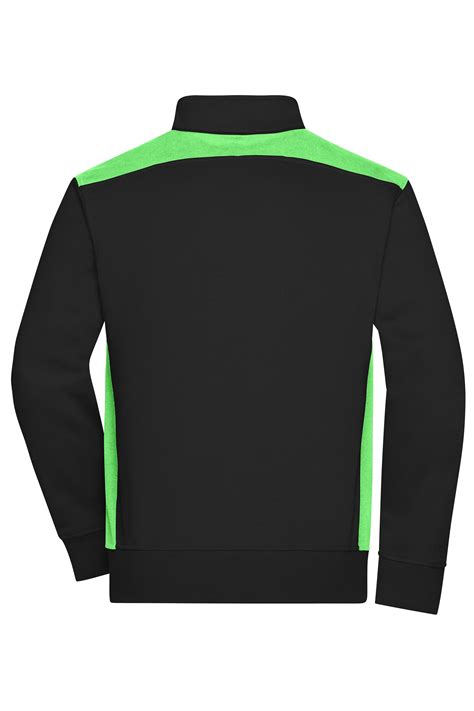 Herren Men's Workwear Sweat Jacket - COLOR - Black/lime-green-Daiber