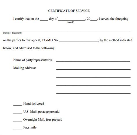 Printable Certificate Of Service Template Printable Templates Free