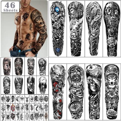 Buy 46 Sheets Full Arm Skull Temporary Tattoos For Men Half Arm Shoulder Angel Tattoo For Ladies