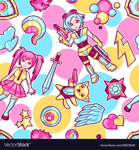 Japanese Anime Cosplay Seamless Pattern Cute Vector Image