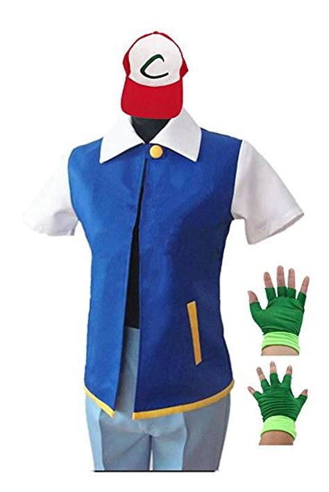 Pokemon Ash Ketchum Trainer Costume Cosplay Giacca A Camicia Guanti