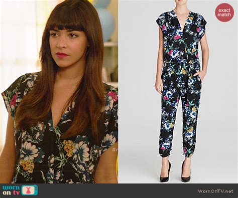 Wornontv Ceces Black Floral Jumpsuit On New Girl Hannah Simone Clothes And Wardrobe From Tv
