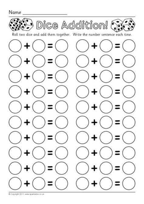 Dice Addition Worksheets (SB6050) - SparkleBox | Math multiplication
