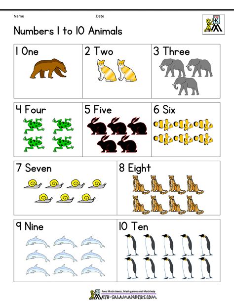 Animals And Numbers Worksheets