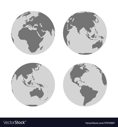 Set Earth Globes With Silhouettes On Continents Vector Image