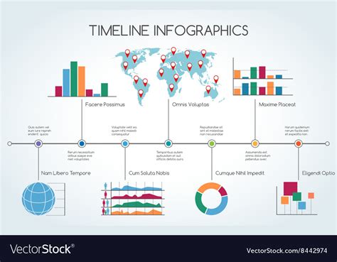 Timeline Infographic With Line Charts Royalty Free Vector