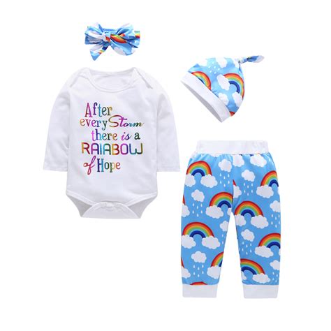 Baby Rainbow Clothes Sets Infant Baby Kids Boy Girl Rainbows Stripes Bodysuit+Pant+Hat Cotton ...