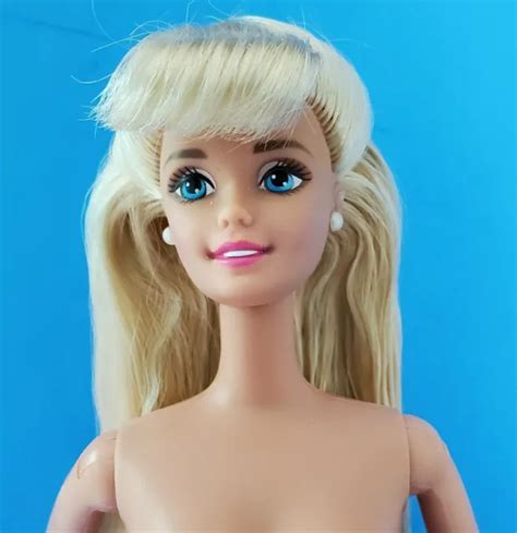 Barbie Platinum Blonde Hair W Bangs Nude Doll Twist At Waist Pearl Earrings Picclick