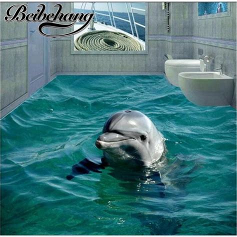 Beibehang Custom Photo Floor Wallpaper 3d Bathroom Cute Dolphin