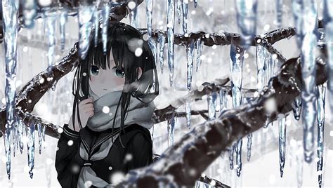 Hd Wallpaper Ice Snow Winter Scarf Anime Anime Girls Wallpaper